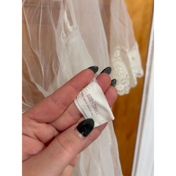 Vintage Sheer Lace Bridal Peignoir Robe Ivory White Lingerie Wedding Small - Picture 2 of 7